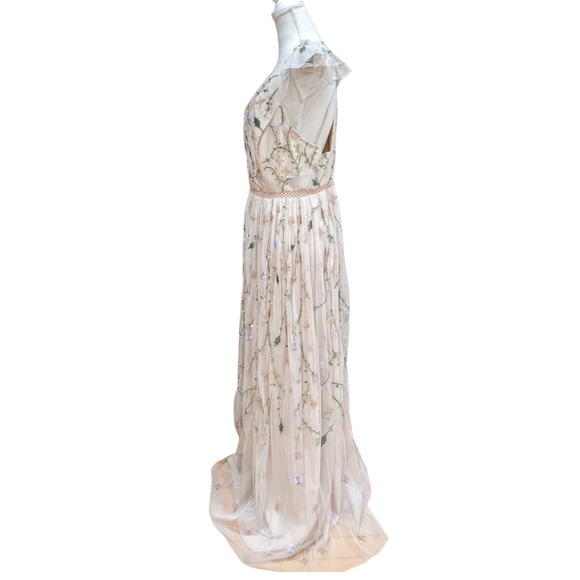 ASOS DESIGN pretty embroidered floral and sequin mesh maxi dress Size 12 - Picture 6 of 14